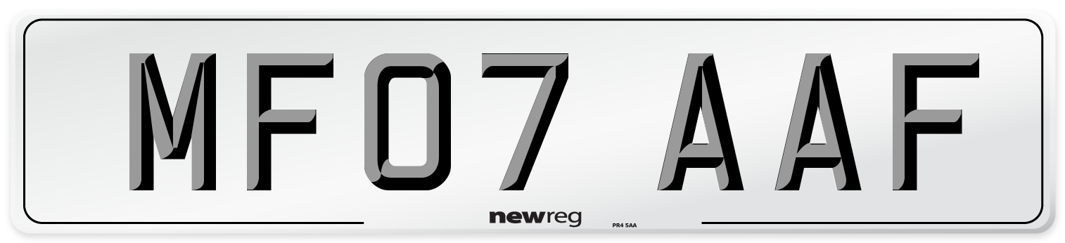 MF07 AAF Number Plate from New Reg